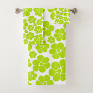 Blume Muster in Lime Green und White Badhandtuch Set
