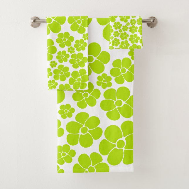 Blume Muster in Lime Green und White Badhandtuch Set (Insitu)