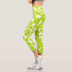 Blume Muster in Lime Green und White Capri Leggings