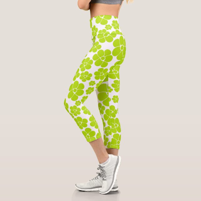 Blume Muster in Lime Green und White Capri Leggings (Links)