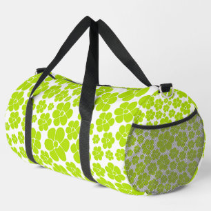 Blume Muster in Lime Green und White Duffle Bag