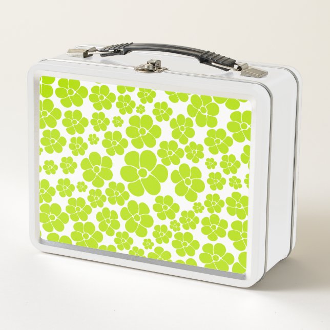 Blume Muster in Lime Green und White Metall Brotdose (Vorderseite)