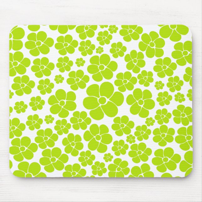 Blume Muster in Lime Green und White Mousepad (Vorne)