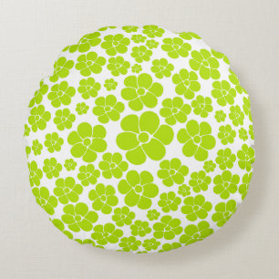 Blume Muster in Lime Green und White Rundes Kissen