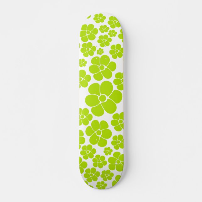 Blume Muster in Lime Green und White Skateboard (Vorne)