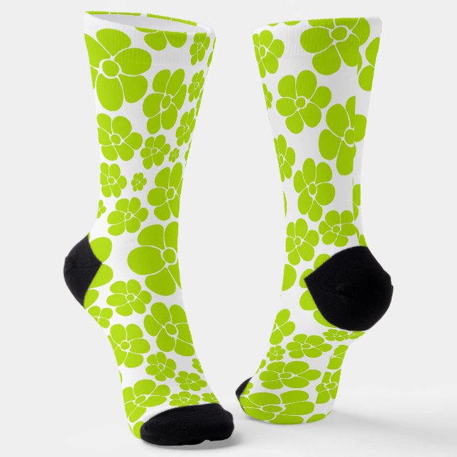 Blume Muster in Lime Green und White Socken (Gewinkelt)