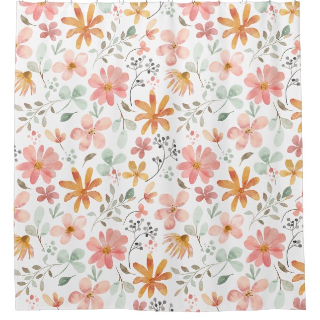Blume Muster in Orange Pink Blossom Duschvorhang (Vorderseite)