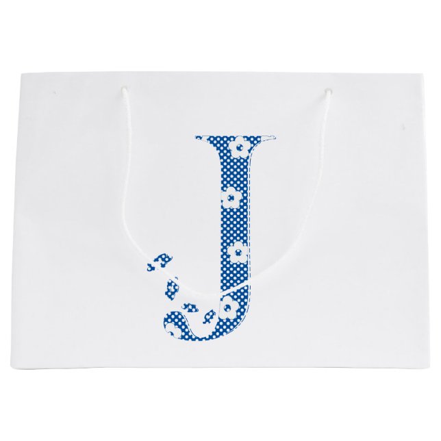 Blume Muster Letter J (blau) Große Geschenktüte (Vorderseite)