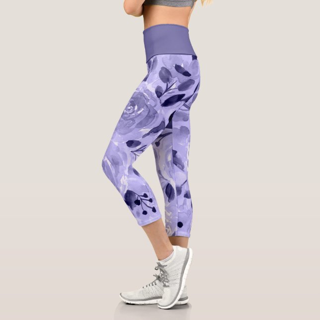 Blume Muster Lila Lavendel-Aquarell-Rose Capri Leggings (Links)