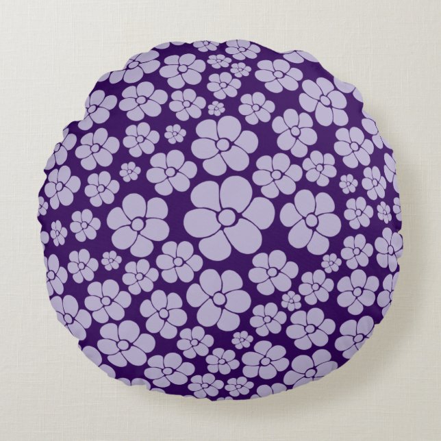 Blume Muster - Lila Rundes Kissen (Vorderseite)