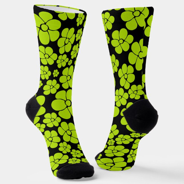 Blume Muster - Limettengrün Socken (Gewinkelt)