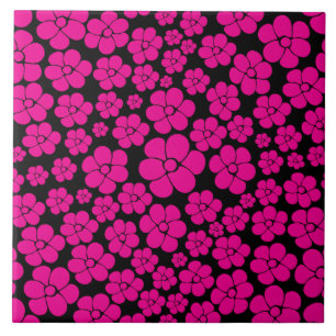 Blume Muster - Magenta und Schwarz Fliese