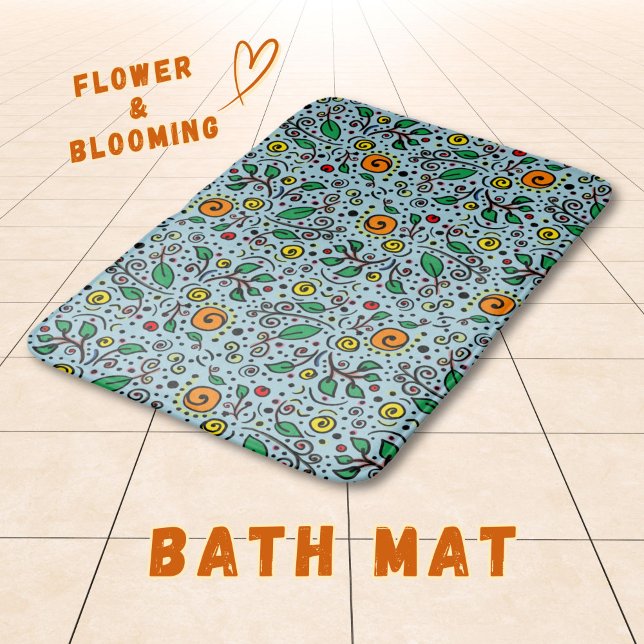 Blume Muster orange Schwenken Berry auf Aquamarin  Badematte (Von Creator hochgeladen)