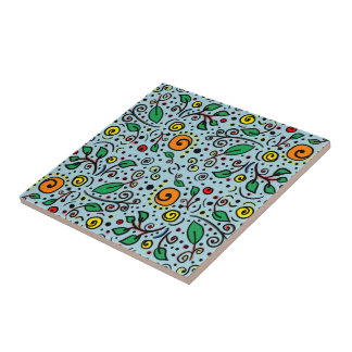 Blume Muster orange Schwenken Berry auf Aquamarin Fliese
