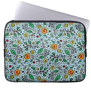 Blume Muster orange Schwenken Berry auf Aquamarin Laptopschutzhülle