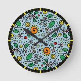 Blume Muster orange Schwenken Berry auf Aquamarin Runde Wanduhr