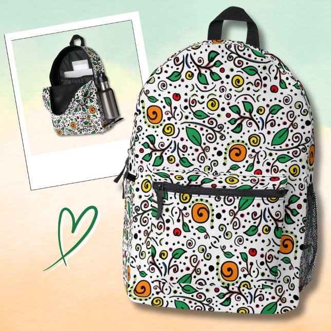 Blume Muster orange Swirt Berry auf Weiß - Bedruckter Rucksack (Von Creator hochgeladen)