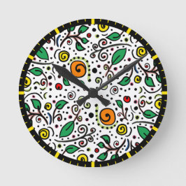 Blume Muster orange Swirt Berry auf Weiß - Runde Wanduhr