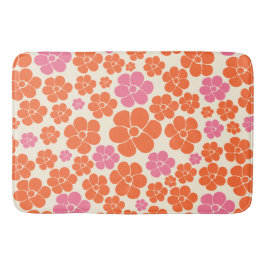 Blume Muster - Rosa, orange und creme Badematte