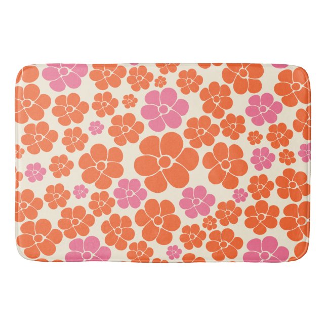 Blume Muster - Rosa, orange und creme Badematte (Vorderseite)