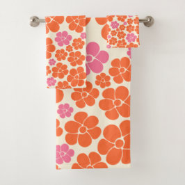Blume Muster - Rosa, orange und creme Badhandtuch Set