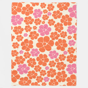 Blume Muster - Rosa, orange und creme Fleecedecke