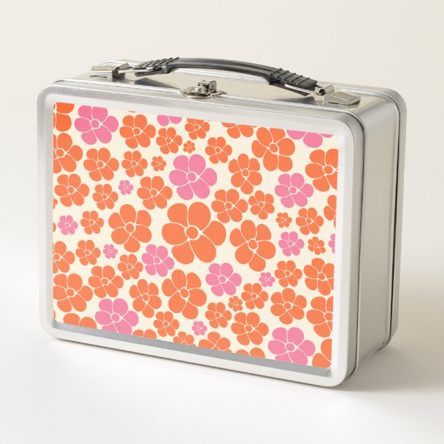 Blume Muster - Rosa, orange und creme Metall Brotdose (Vorderseite)