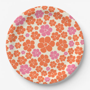 Blume Muster - Rosa, orange und creme Pappteller
