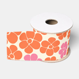 Blume Muster - Rosa, orange und creme Ripsband