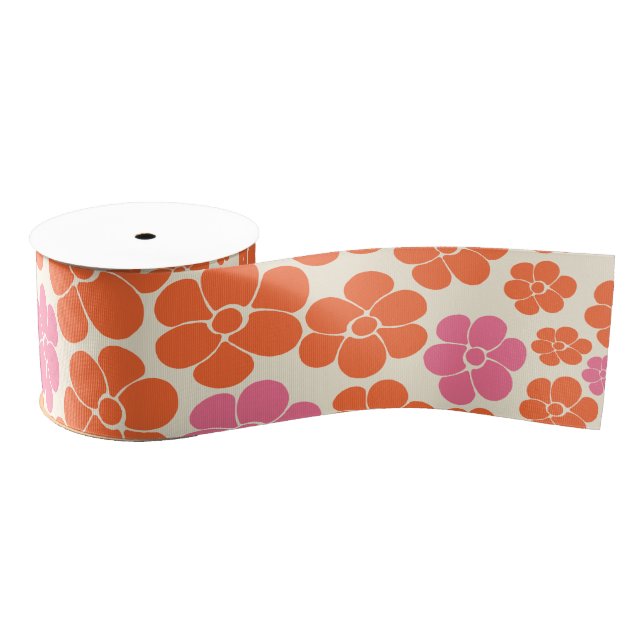 Blume Muster - Rosa, orange und creme Ripsband (Spule)