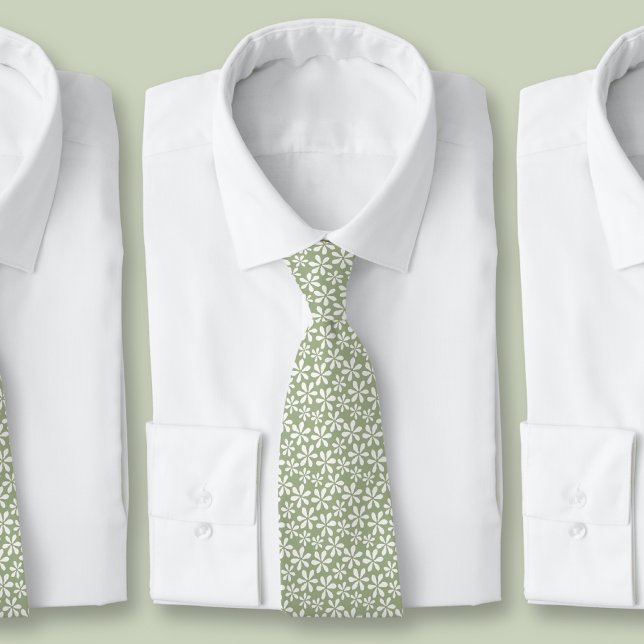 Blume Muster Sage Green Moderne Hübsche Blumen Krawatte (Flower Pattern Sage Green Modern Pretty Floral Neck Tie)