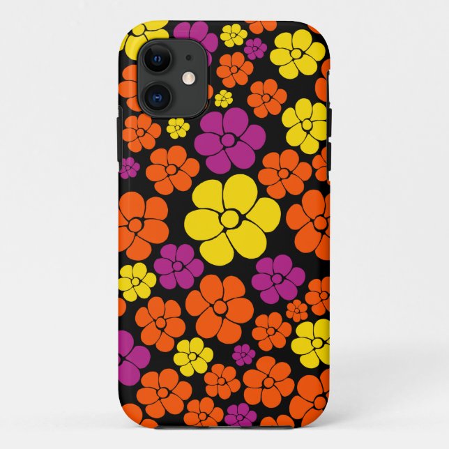 Blume Muster - Schwarz, Rosa, Orange und Gelb Case-Mate iPhone Hülle (Rückseite)