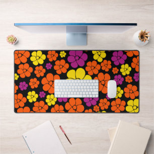 Blume Muster - Schwarz, Rosa, Orange und Gelb Schreibtischunterlage
