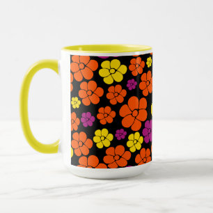 Blume Muster - Schwarz, Rosa, Orange und Gelb Tasse