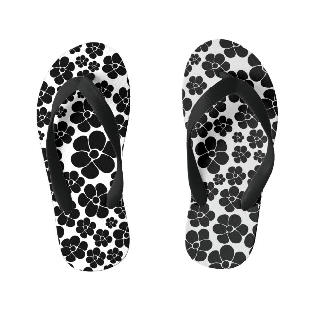 Blume Muster - Schwarz und Weiß Kinderbadesandalen (Fußbett)