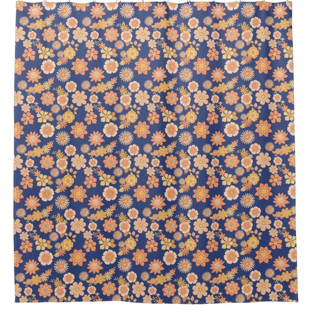 Blume Muster warm Farbe 11.wx4. DBlue BG Duschvorhang (Vorderseite)