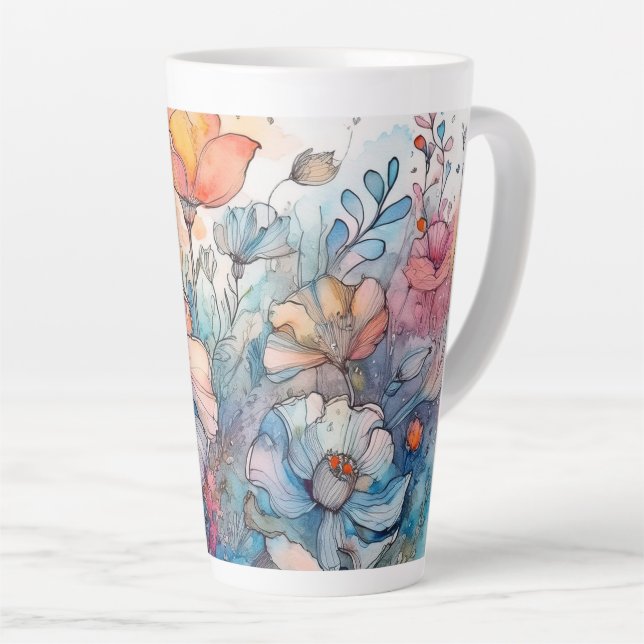 Blume Muster Wasserfarbe Milchtasse (Rechte Ecke)