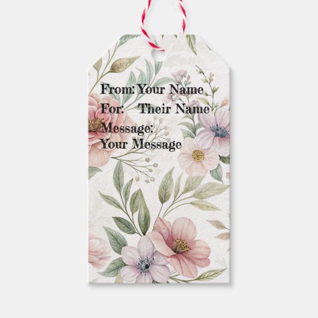 Blume-Muster Zeichnend Pastell-benutzerdefinierte  Geschenkanhänger (Vorderseite)