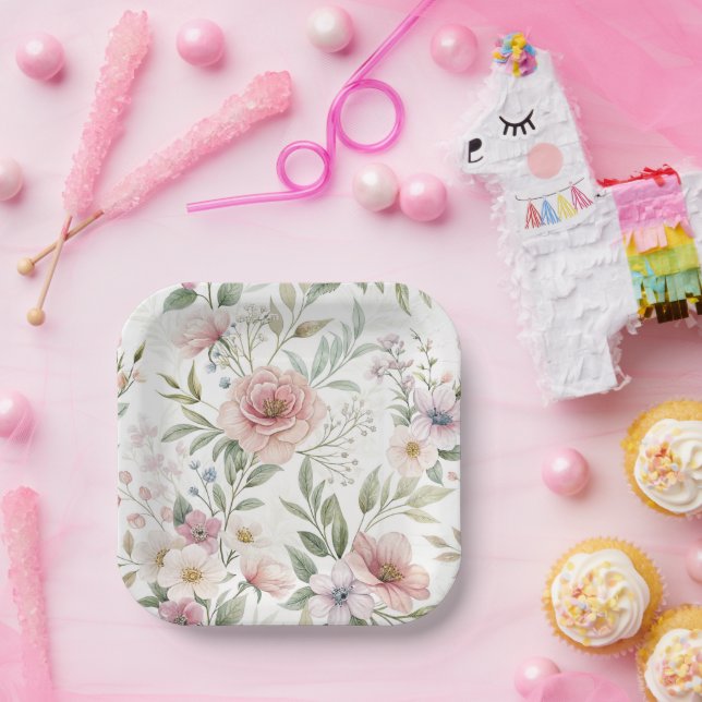 Blume Muster Zeichnend Pastellfarbe Pappteller (Party)