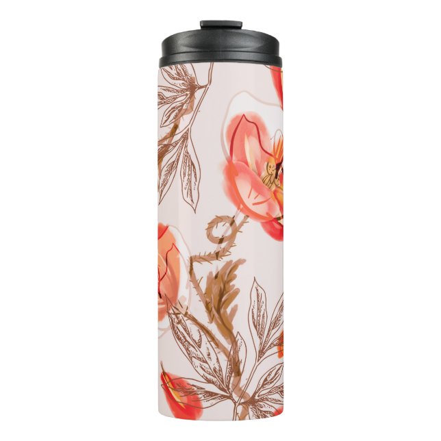 Blume Nahtloses Muster auf Beige Backgr Thermosbecher (Vorderseite)