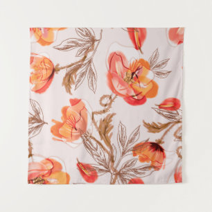 Blume Nahtloses Muster auf Beige Backgr Wandteppich