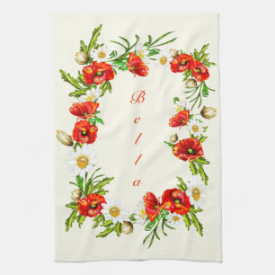 Blume - Name hinzufügen / Text - Geschirrtuch