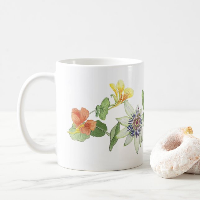 Blume, Nasturien und Morgenglorien Kaffeetasse (Mit Donut)