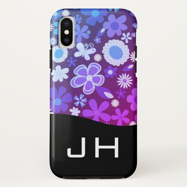Blume Naturmuster / lila / Monogramm Case-Mate iPhone Hülle (Rückseite)