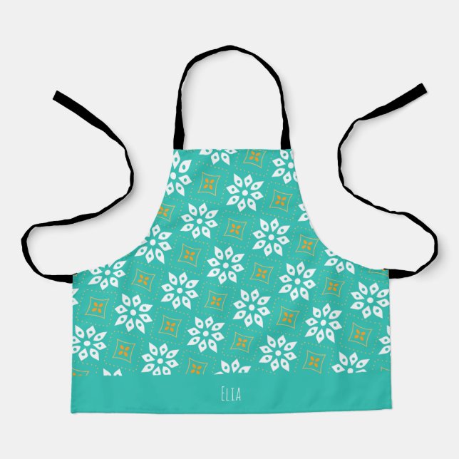 Blume Navy Orange Minimal Muster Schürze (Vorderseite)