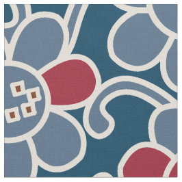 Blume Navy und Red Fabric der 70er Jahre Stoff