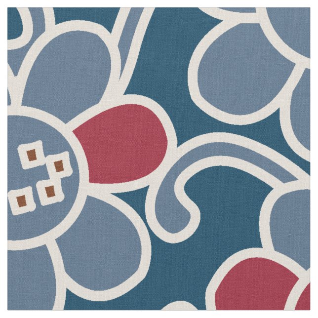 Blume Navy und Red Fabric der 70er Jahre Stoff (Nahaufnahme)