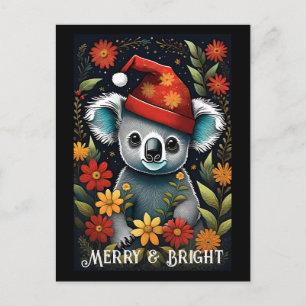 Blume Niedlich Santa Koala Bär Schwarze Weihnachts Postkarte
