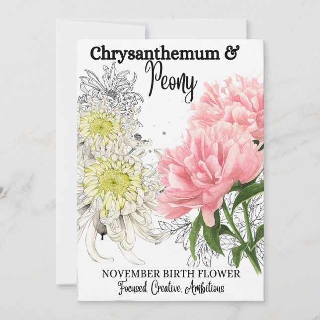 Blume, November, Chrysanthemum, Peony Feiertagskarte (Vorderseite)