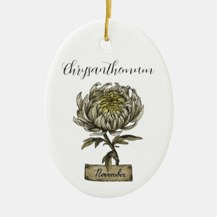 Blume NOVEMBER Geburtstag Chrysanthemum Keramik Ornament